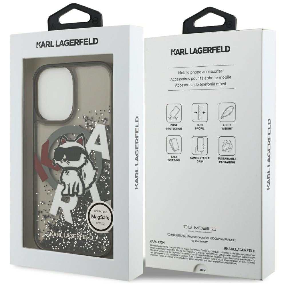 MagSafe Case for Apple iPhone 17, Karl Lagerfeld, Liquid Glitter Logo Choupette, Black