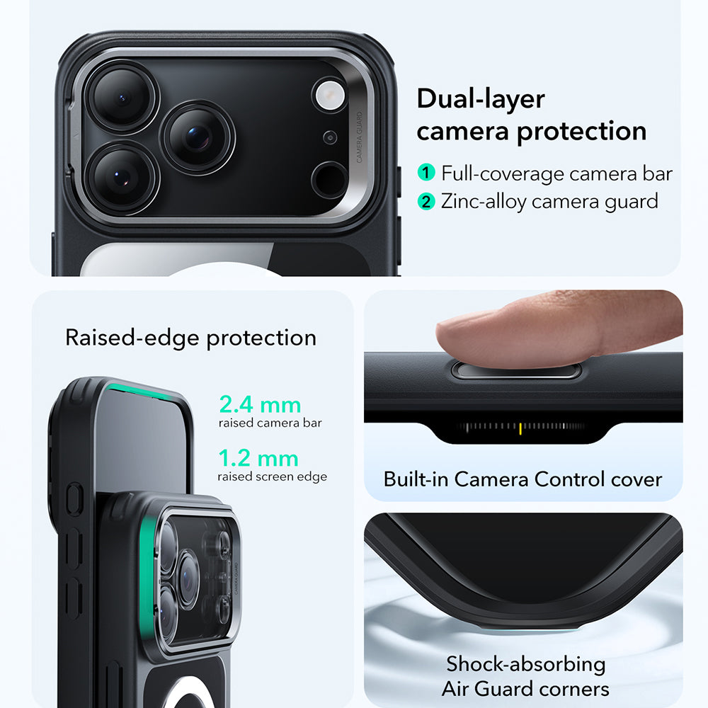 MagSafe Case for Apple iPhone 17 Pro, ESR, Classic Hybrid Kickstand, Transparent Black
