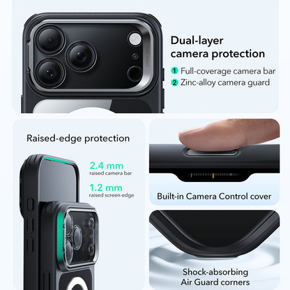MagSafe Case for Apple iPhone 17 Pro, ESR, Classic Hybrid Kickstand, Transparent Black
