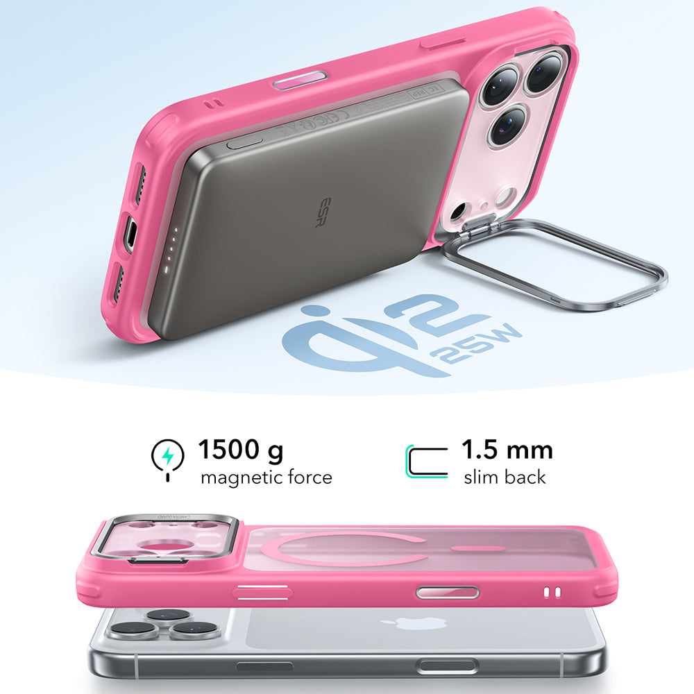 MagSafe Case for Apple iPhone 17 Pro, ESR, Classic Hybrid Kickstand, Satin Pink