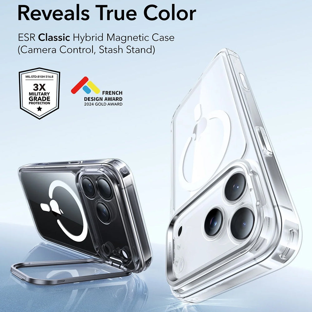 MagSafe Case for Apple iPhone 17 Pro, ESR, Classic Hybrid Kickstand, Transparent