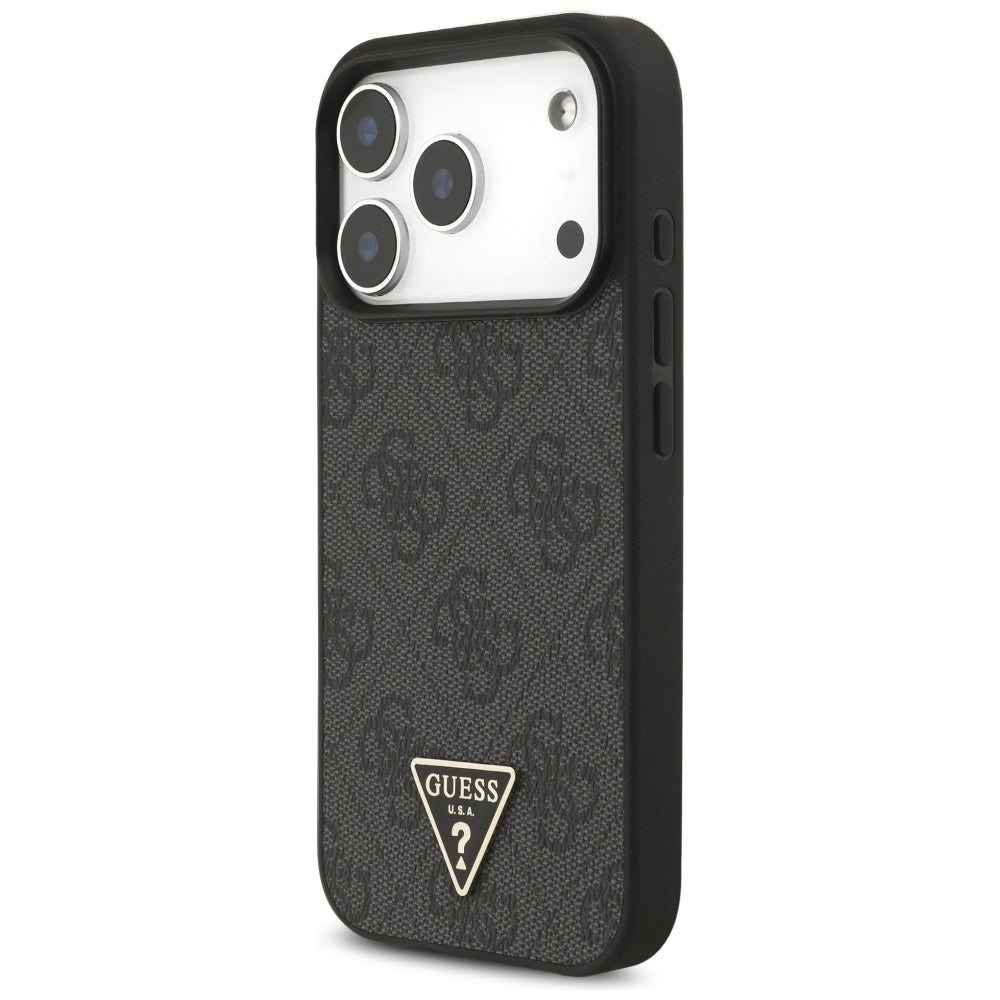 MagSafe Case for Apple iPhone 17 Pro, Guess, 4G Triangle Logo with Cord Strap, Black