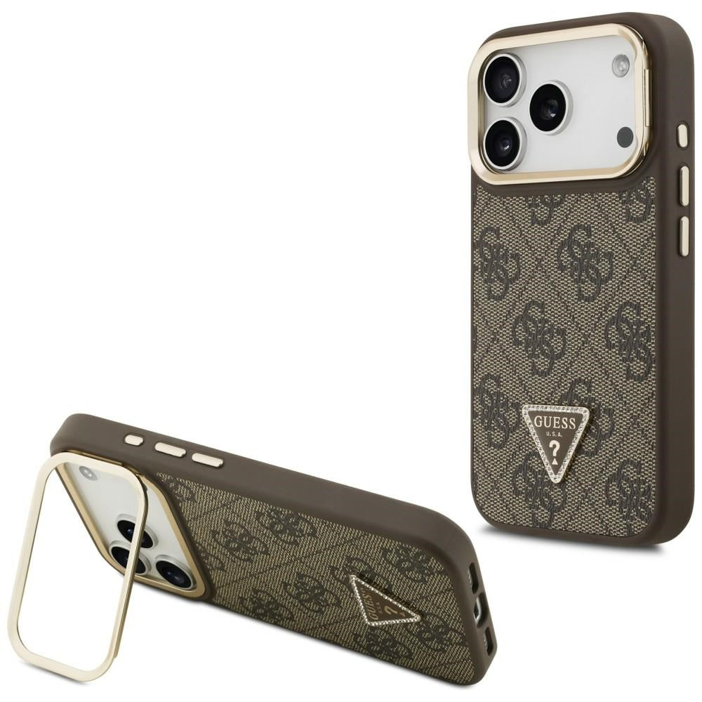 MagSafe Case for Apple iPhone 17 Pro, Guess, 4G Triangle Logo with Stand Camera, Golden Brown