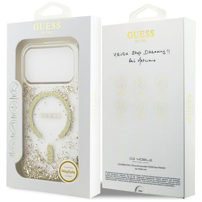 MagSafe Case for Apple iPhone 17 Pro, Guess, Resin Bottom Glitter, Gold