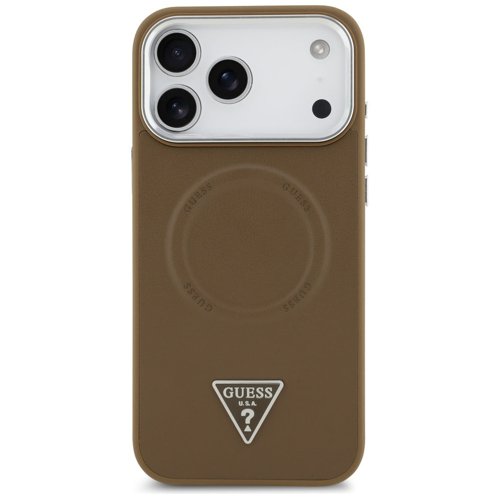 MagSafe Case for Apple iPhone 17 Pro, Guess, Triangle Logo, Silver Brown