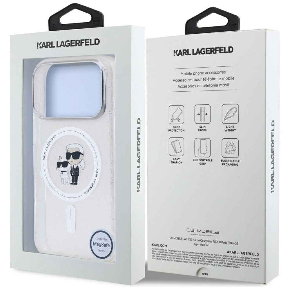 MagSafe Case for Apple iPhone 17 Pro, Karl Lagerfeld, IML Glitter Karl & Choupette, Transparent