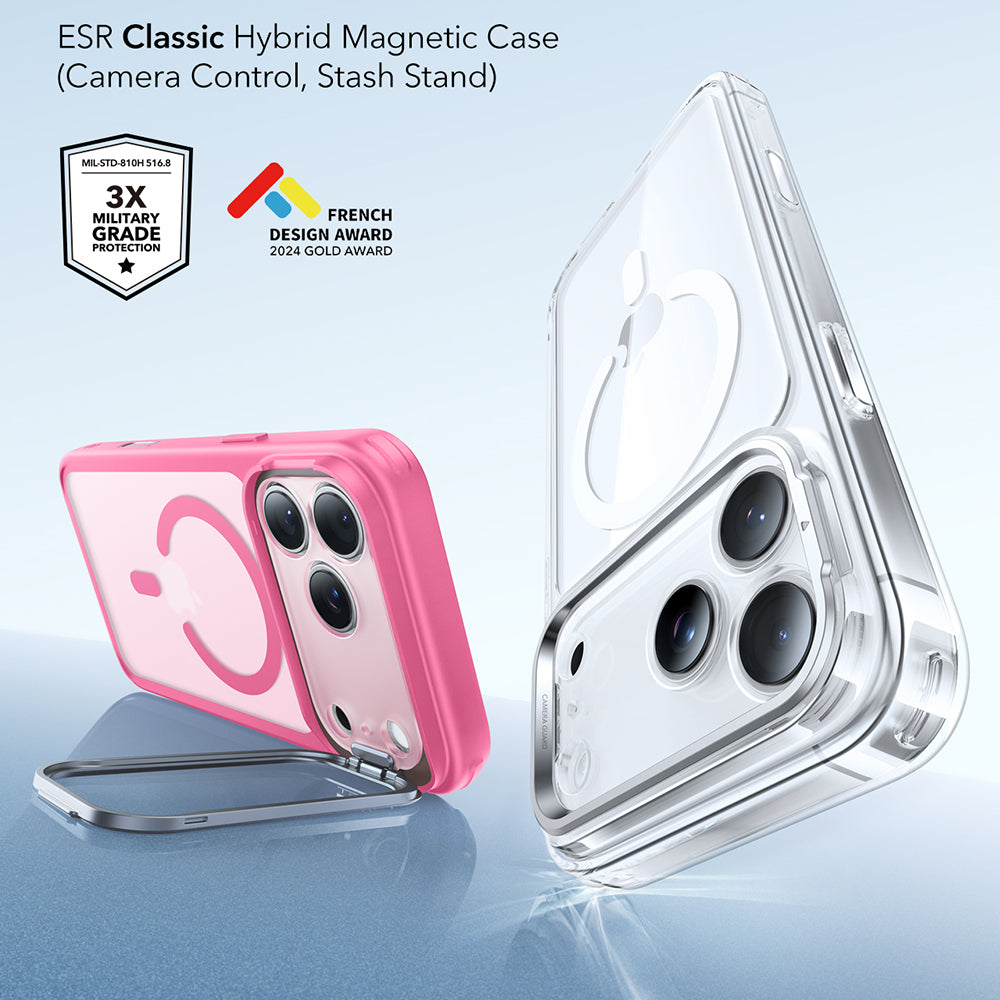 MagSafe Case for Apple iPhone 17 Pro Max, ESR, Classic Hybrid Kickstand, Satin Pink
