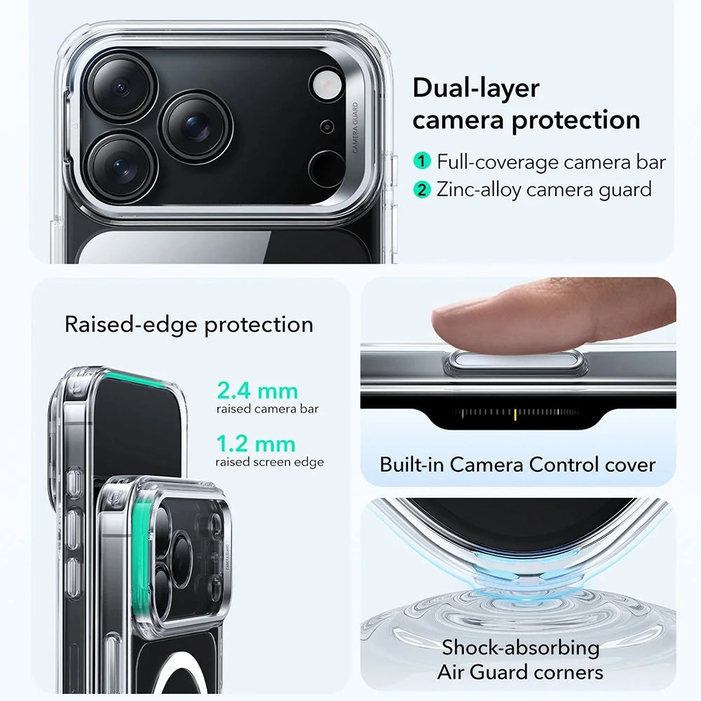 MagSafe Case for Apple iPhone 17 Pro Max, ESR, Classic Hybrid Kickstand, Transparent