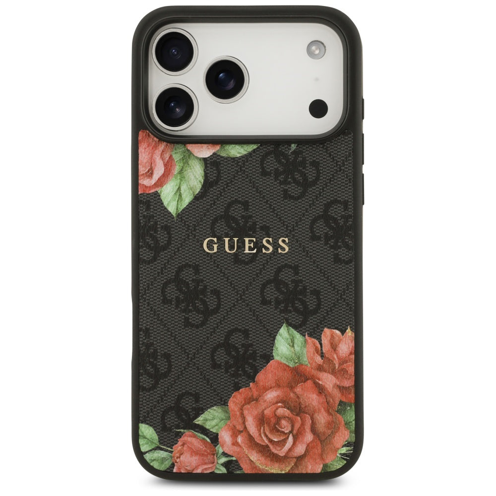 MagSafe Case for Apple iPhone 17 Pro Max, Guess, 4G Flowers Print, Black