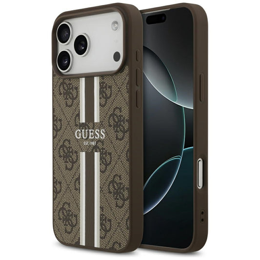 MagSafe Case for Apple iPhone 17 Pro Max, Guess, 4G Printed Stripes, Brown
