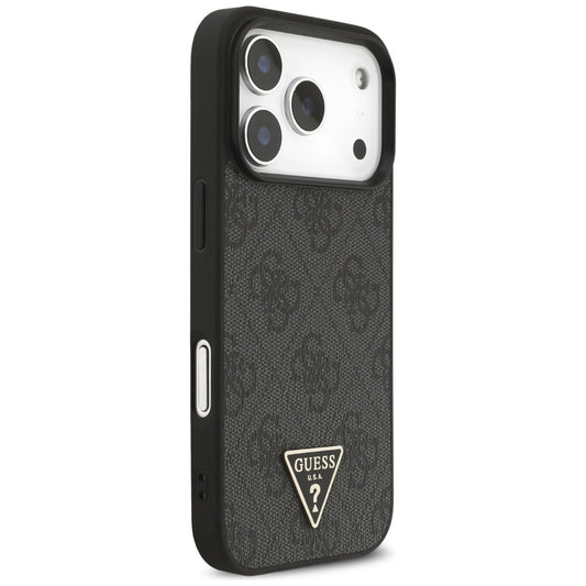 MagSafe Case for Apple iPhone 17 Pro Max, Guess, 4G Triangle Logo with Cord Strap, Black