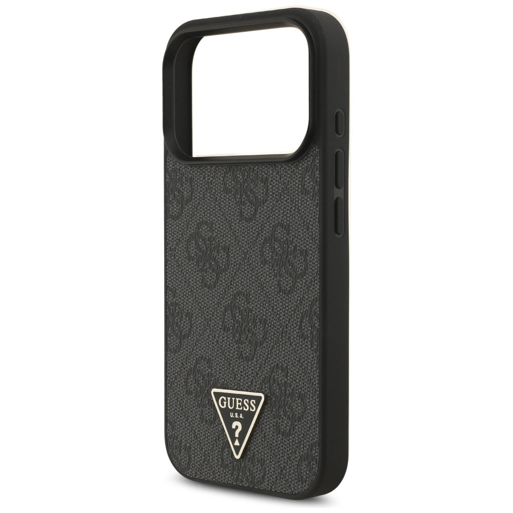 MagSafe Case for Apple iPhone 17 Pro Max, Guess, 4G Triangle Logo with Cord Strap, Black