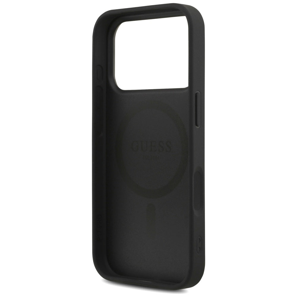 MagSafe Case for Apple iPhone 17 Pro Max, Guess, 4G Triangle Logo with Cord Strap, Black