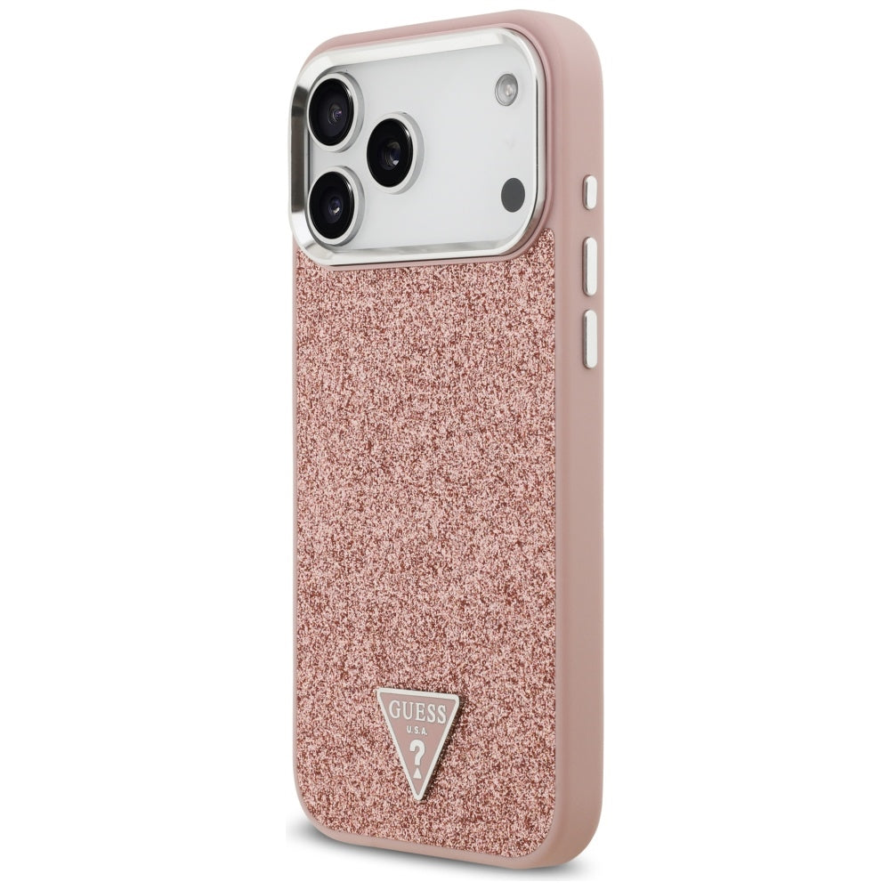 MagSafe Case for Apple iPhone 17 Pro Max, Guess, Glitter Triangle Logo, Pink