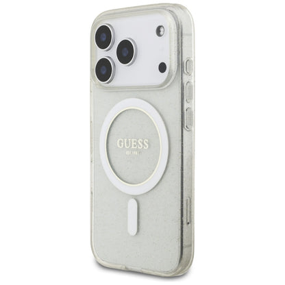 MagSafe Case for Apple iPhone 17 Pro Max, Guess, IML Glitter with Pearl Strap, Transparent