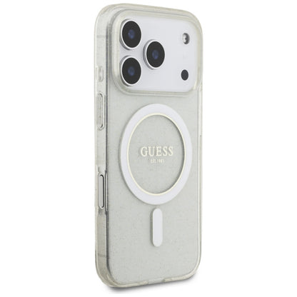 MagSafe Case for Apple iPhone 17 Pro Max, Guess, IML Glitter with Pearl Strap, Transparent