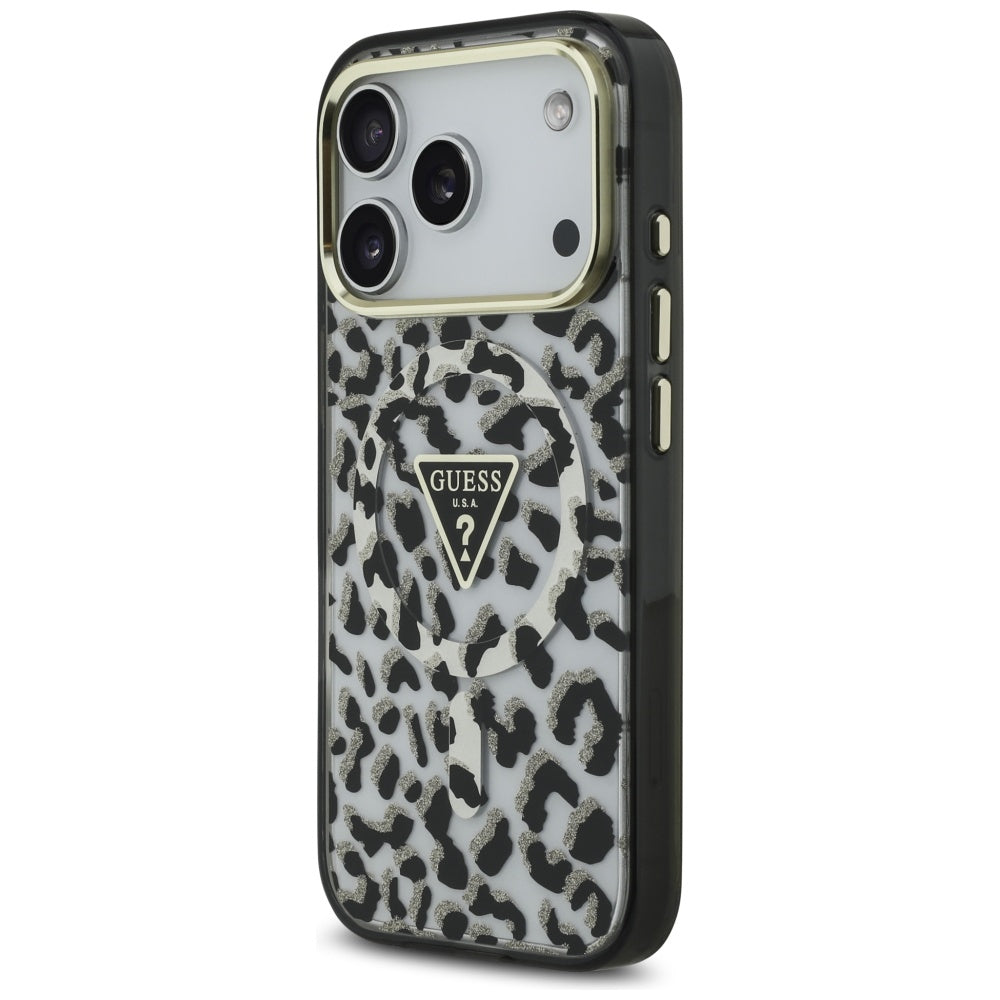 MagSafe Case for Apple iPhone 17 Pro Max, Guess, Leopard Glitter, Black