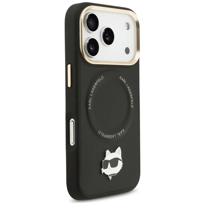 MagSafe Case for Apple iPhone 17 Pro Max, Karl Lagerfeld, Big Strap Choupette Metal Logo, Black