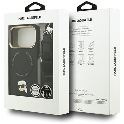 MagSafe Case for Apple iPhone 17 Pro Max, Karl Lagerfeld, Big Strap Karl Metal Logo, Black