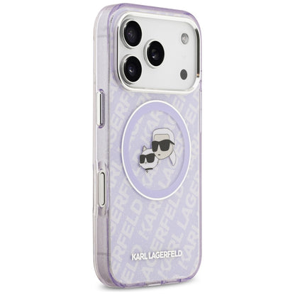 MagSafe Case for Apple iPhone 17 Pro Max, Karl Lagerfeld, IML Glitter Karl & Choupette's Heads, Purple