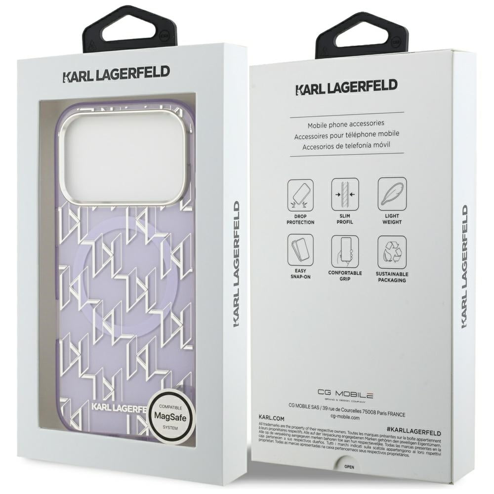 MagSafe Case for Apple iPhone 17 Pro Max, Karl Lagerfeld, IML KL Monogram, Purple