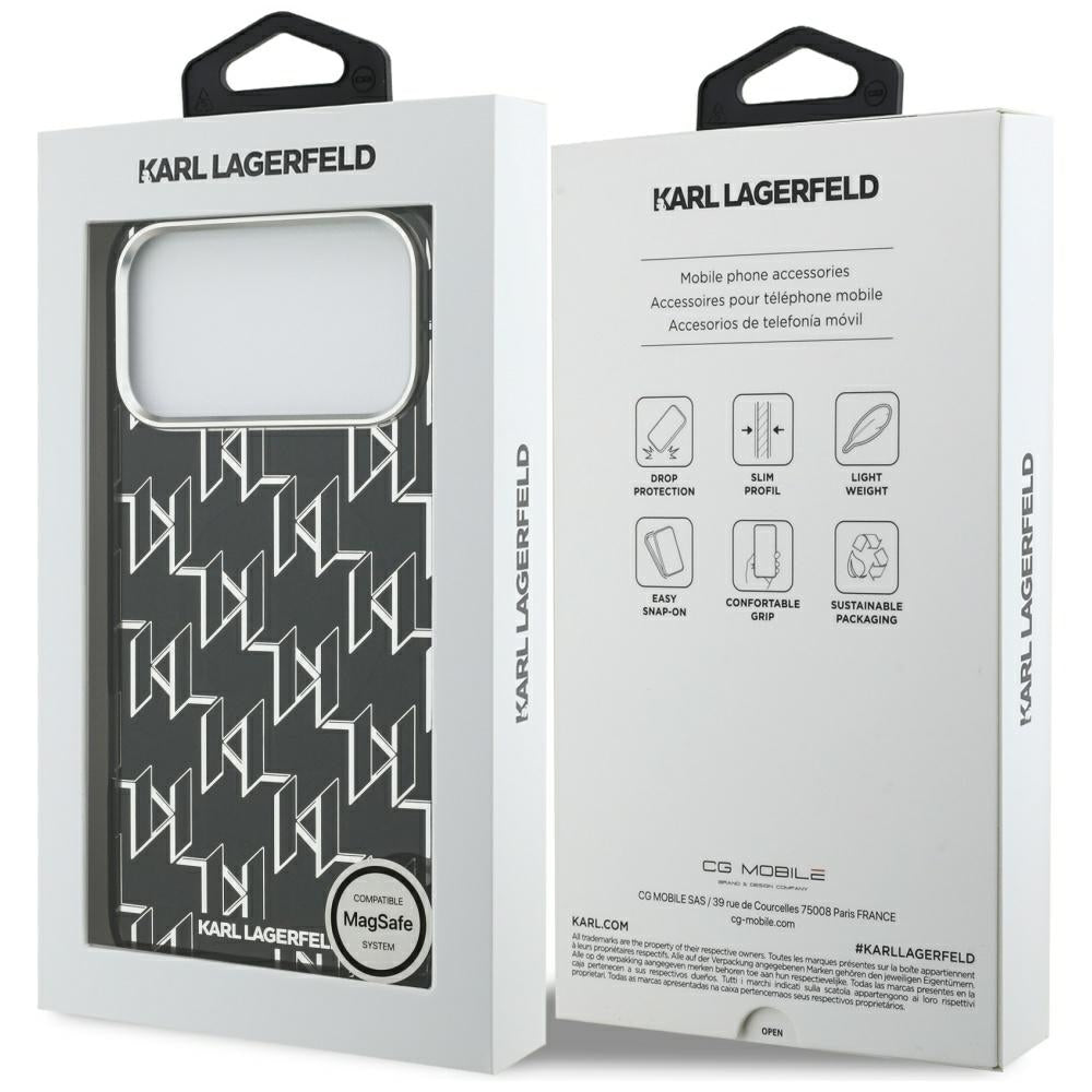 MagSafe Case for Apple iPhone 17 Pro Max, Karl Lagerfeld, IML KL Monogram, Black