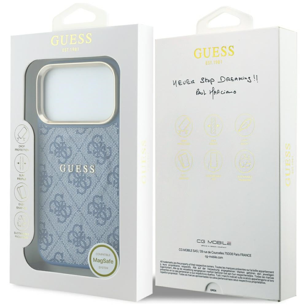 MagSafe Case for Apple iPhone 18 Pro / 17 Pro, Guess, 4G Embossed Classic, Blue