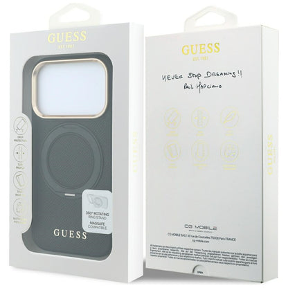 MagSafe Case for Apple iPhone 18 Pro / 17 Pro, Guess, Grained Ring Stand 360 Classic, Black