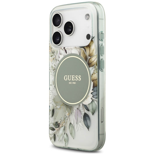 MagSafe Case for Apple iPhone 18 Pro / 17 Pro, Guess, IML Flower & Tonal Circle, Green