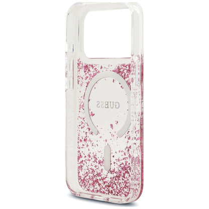 MagSafe Case for Apple iPhone 18 Pro / 17 Pro, Guess, Resin Bottom Glitter, Pink