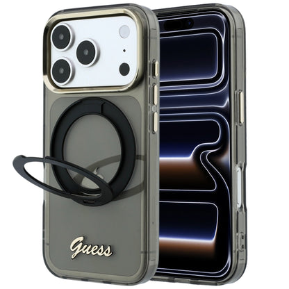 MagSafe Case for Apple iPhone 18 Pro / 17 Pro, Guess, Ring Stand Script Metal Logo, Black
