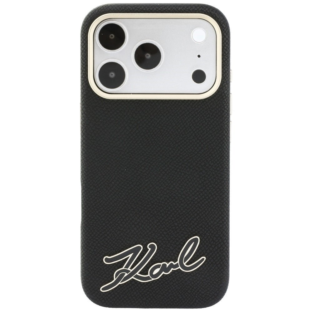 MagSafe Case for Apple iPhone 18 Pro / 17 Pro, Karl Lagerfeld, Grained Resin Sign Logo, Black