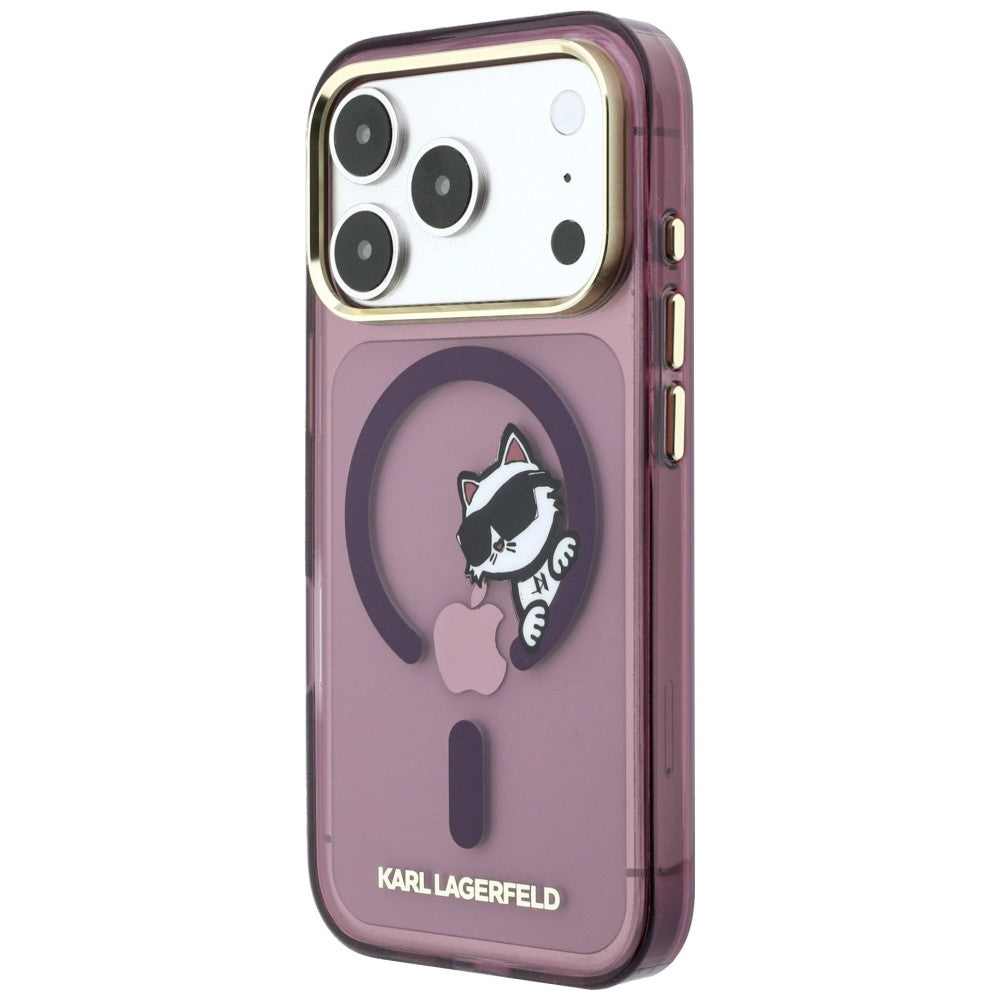 MagSafe Case for Apple iPhone 18 Pro / 17 Pro, Karl Lagerfeld, IML Peekaboo Print and Metal Frame, Burgundy