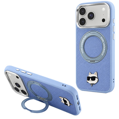 MagSafe Case for Apple iPhone 18 Pro / 17 Pro, Karl Lagerfeld, Ring Stand 360 Choupette Pin, Blue