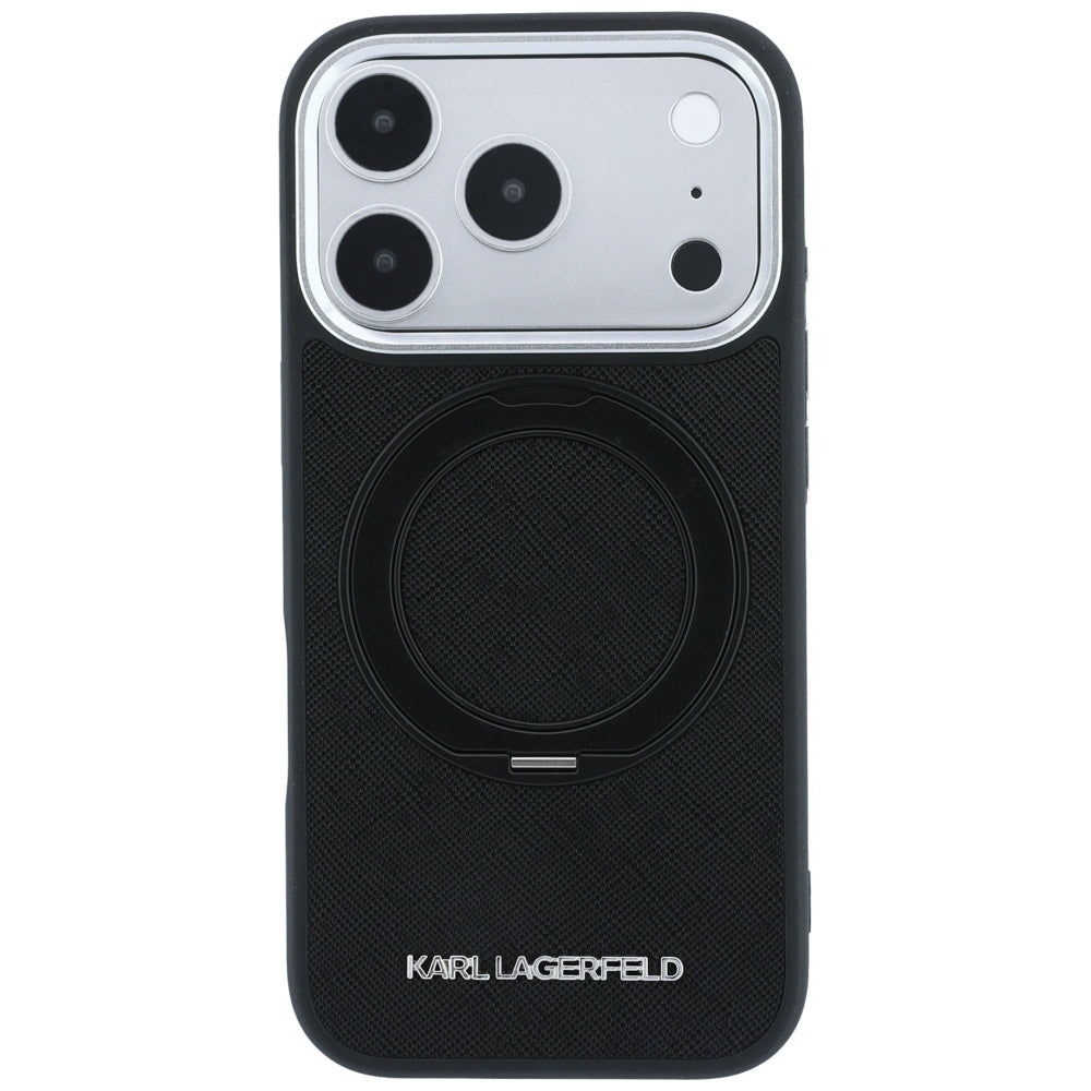 MagSafe Case for Apple iPhone 18 Pro / 17 Pro, Karl Lagerfeld, Ring Stand 360 Saffiano, Black