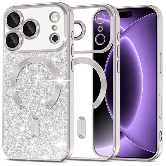MagSafe Case for Apple iPhone 18 Pro / 17 Pro, Techsuit, Luxury Glitter, Silver