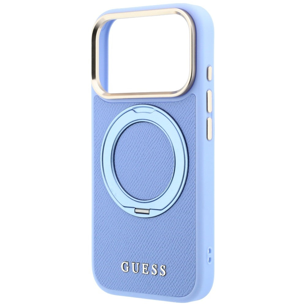 MagSafe Case for Apple iPhone 18 Pro Max / 17 Pro Max, Guess, Grained Ring Stand 360 Classic, Blue