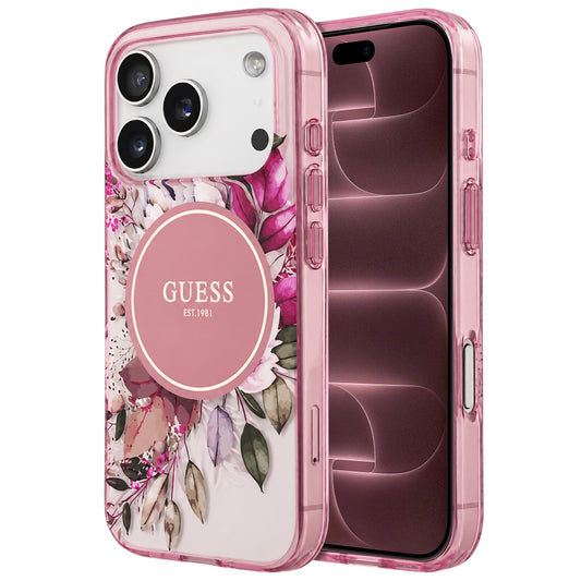 MagSafe Case for Apple iPhone 18 Pro Max / 17 Pro Max, Guess, IML Flower & Tonal Circle, Pink