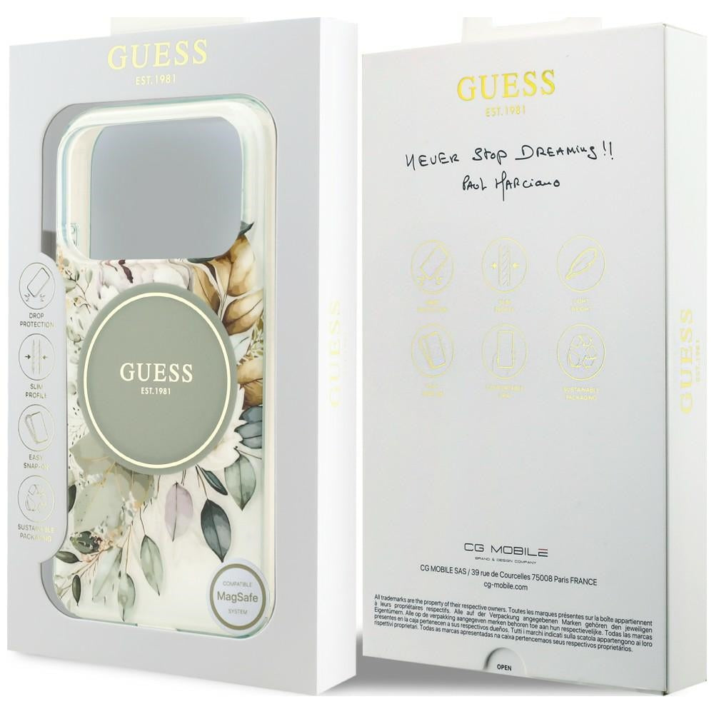 MagSafe Case for Apple iPhone 18 Pro Max / 17 Pro Max, Guess, IML Flower & Tonal Circle, Green