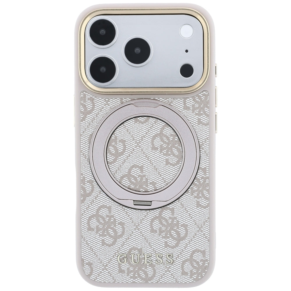MagSafe Case for Apple iPhone 18 Pro Max / 17 Pro Max, Guess, Ring Stand Classic Logo, Pink