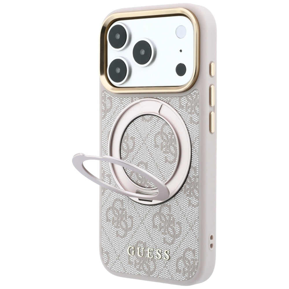 MagSafe Case for Apple iPhone 18 Pro Max / 17 Pro Max, Guess, Ring Stand Classic Logo, Pink
