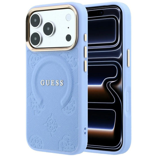 MagSafe Case for Apple iPhone 18 Pro Max / 17 Pro Max, Guess, Saffiano Peony Ring, Blue