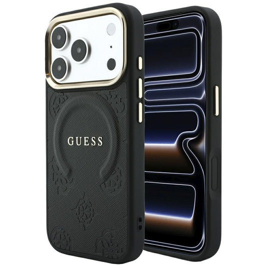 MagSafe Case for Apple iPhone 18 Pro Max / 17 Pro Max, Guess, Saffiano Peony Ring, Black