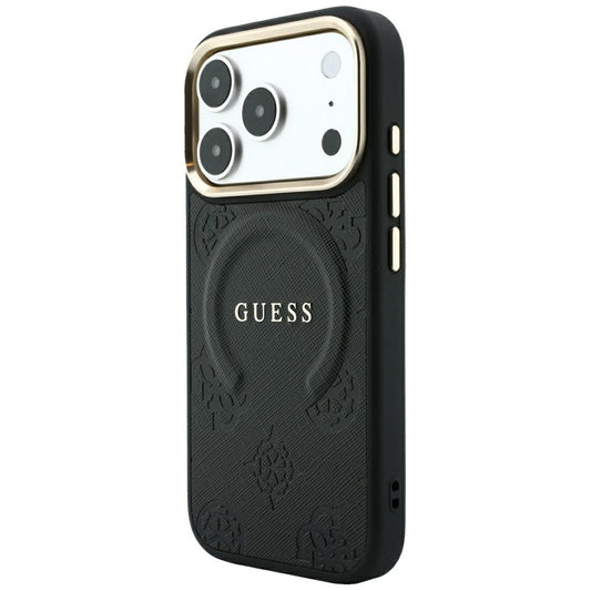 MagSafe Case for Apple iPhone 18 Pro Max / 17 Pro Max, Guess, Saffiano Peony Ring, Black