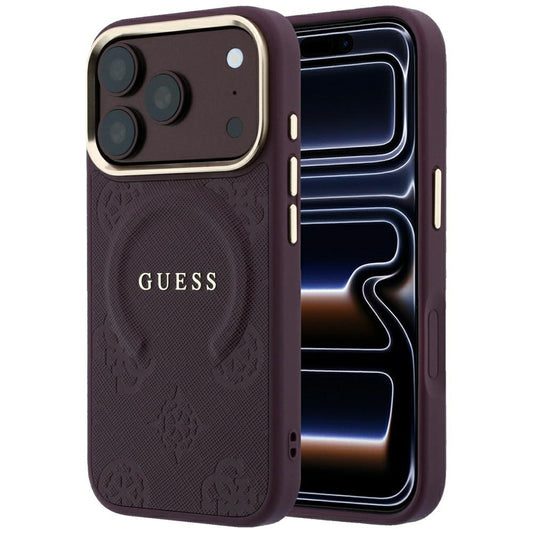 MagSafe Case for Apple iPhone 18 Pro Max / 17 Pro Max, Guess, Saffiano Peony Ring, Burgundy