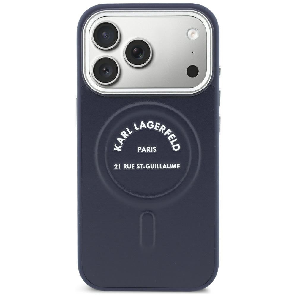 MagSafe Case for Apple iPhone 18 Pro Max / 17 Pro Max, Karl Lagerfeld, Embossed Open Ring RSG Logo, Blue