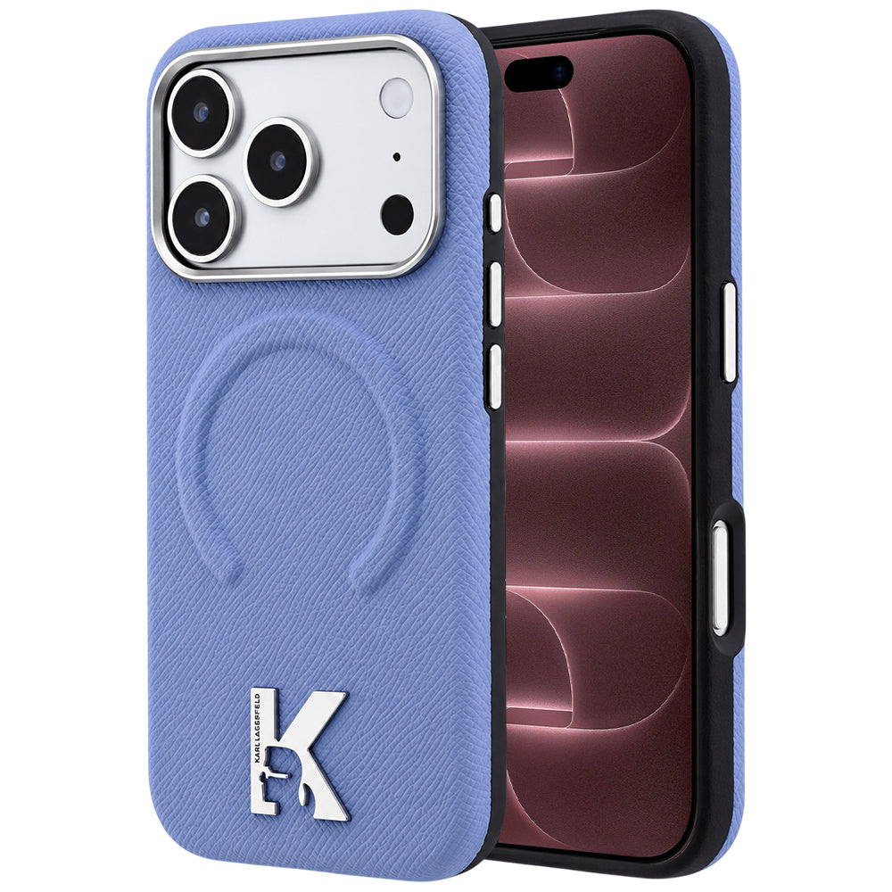 MagSafe Case for Apple iPhone 18 Pro Max / 17 Pro Max, Karl Lagerfeld, Grained Embossed Ring, Blue