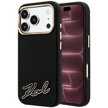 MagSafe Case for Apple iPhone 18 Pro Max / 17 Pro Max, Karl Lagerfeld, Grained Resin Sign Logo, Black