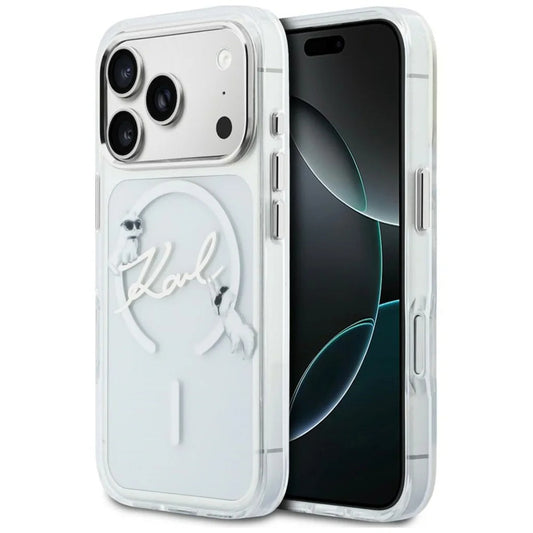 MagSafe Case for Apple iPhone 18 Pro Max / 17 Pro Max, Karl Lagerfeld, IML Choupette Karl Script Logo, Transparent