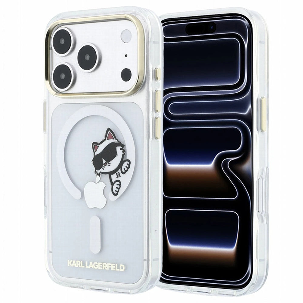 MagSafe Case for Apple iPhone 18 Pro Max / 17 Pro Max, Karl Lagerfeld, IML Peekaboo Print and Metal Frame, Transparent